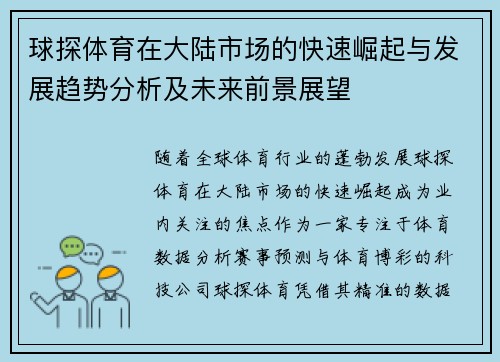 球探体育在大陆市场的快速崛起与发展趋势分析及未来前景展望